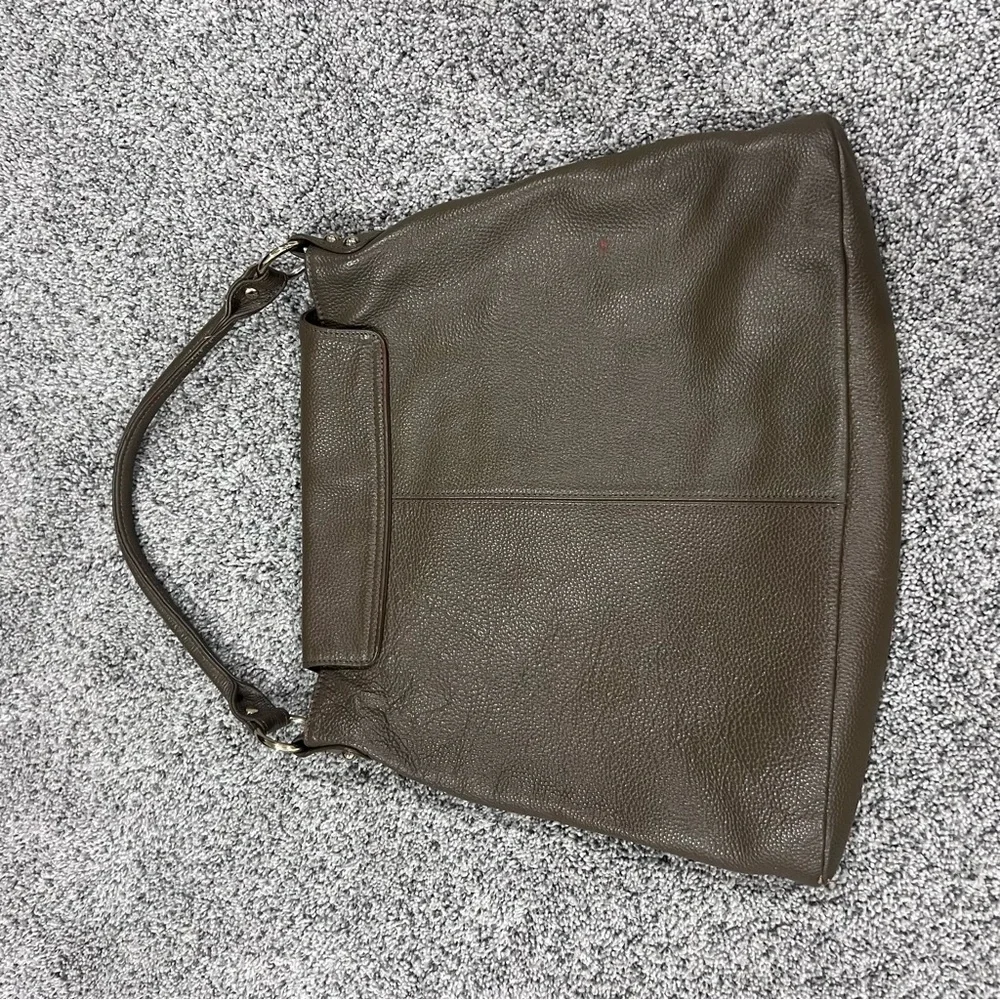 Onna Ehrlich Brown Green Genuine Leather Hobo Shoulder Bag Flap Close